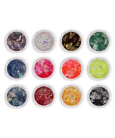 دیزاین شاتر گلس ناخن، پک 12 عددی رنگی