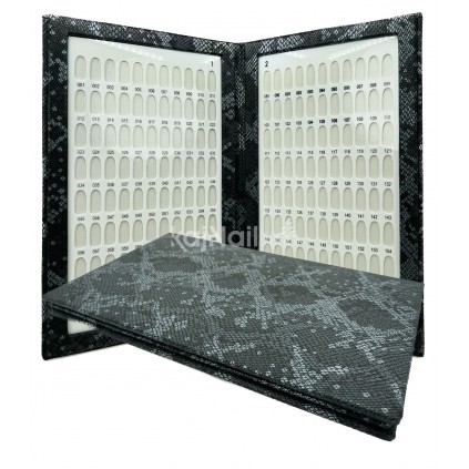 آلبوم کالیته ناخن چرم پوست ماری مشکی - نقره ای - 176 عددی